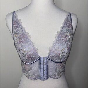 Victoria's Secret Lilac Floral Sheer Corset Bra Bralette Lingerie M